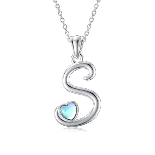 MUUYON Buchstabe Mondstein Halskette 925 Sterling Silber Alphabet Kette für Frauen Mädchen