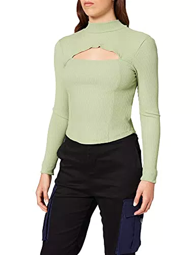 NA-KD Damen Cut Out Chest Detail Top Hemd, Cremefarben