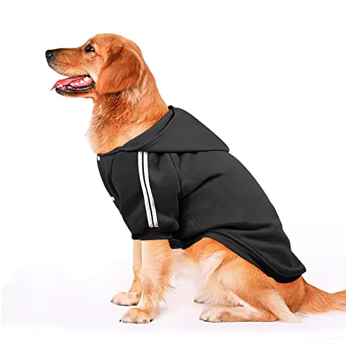 NAMSAN Hundepullover Warm Hundebekleidung Winterkleidung für Große Hunde Knopfdesign Hund Hoodie Hundepulli Schwarz—4X