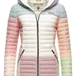 Navahoo Damen Übergangsjacke Colorblocking leichte Steppjacke mit Kapuze Multikulti Multicolour Pastel Gr