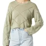 Noisy may Cropped Rundhals Strickpullover mit Lochstrick Details Langarm Shirt Rippbündchen NMJUNE