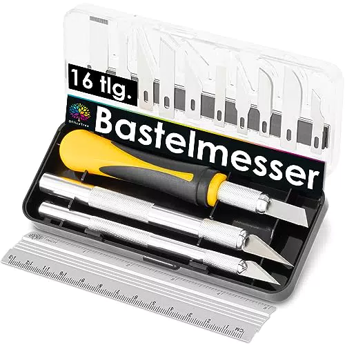 OfficeTree 3x Bastelmesser Skalpell Set 16 tlg. Bastel Zubehör mit 3 verschiedenen Messern und 13 Ersatzklingen - Cuttermesser Basteln als Bastelwerkzeug