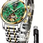 OLEVS Herrenuhren Automatik Grün Skelett Mechanische Luxus Kleid Armbanduhr mit Mondphase Tag Datum Wasserdicht Leuchtende Zweifarbige Uhr