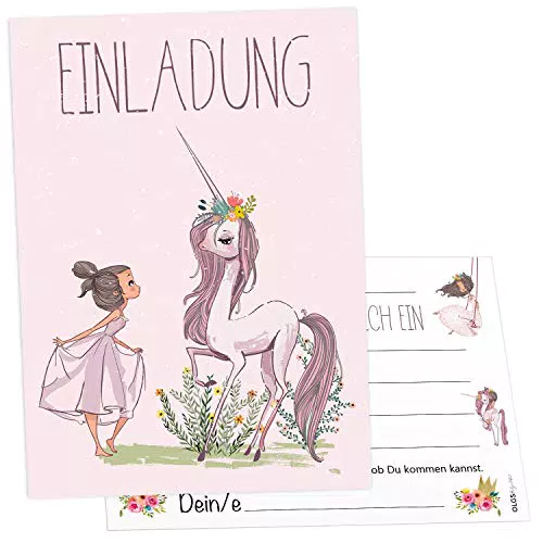 Olgs Prinzessin und Einhorn Einladungskarten, 12er Set für Mädchen