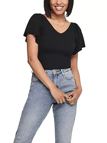 ONLY Damen ONLLEELO S/S Back KNT NOOS Pullover, Black