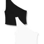 ONLY Damen Onlnulan One Shoulder Top Cs Jrs 2pack, Black/Pack:white