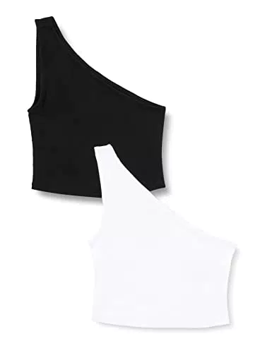ONLY Damen Onlnulan One Shoulder Top Cs Jrs 2pack, Black/Pack:white