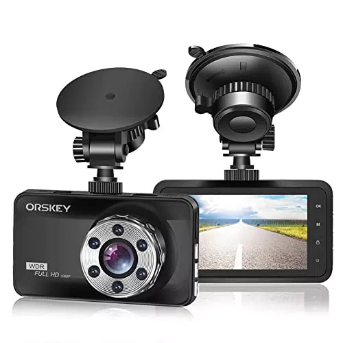 ORSKEY Dashcam Full HD 1080P Autokamera Video Recorder 170 Weitwinkelobjektiv WDR mit 3 Zoll LCD Bildschirm