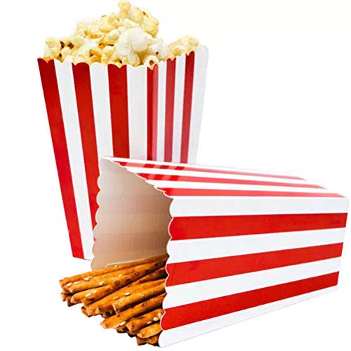 Ouinne Popcorn Boxen, 24 Stück Popcorn Boxes Candy Boxen Streifenmuster Dekoratives Geschirr für Party und Süßigkeiten