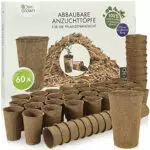 OwnGrown Abbaubare Anzuchttöpfe: 60x Premium Anzucht Topf aus Holzfasern biologisch abbaubar Pflanztöpfe rund zur Pflanzen Anzucht Torffrei