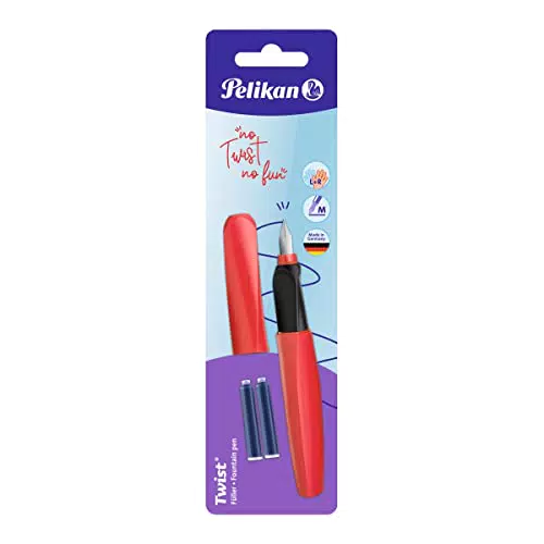 Pelikan 814805 Füller Twist Feder M, Fiery Red, inklusive 2 Patronen