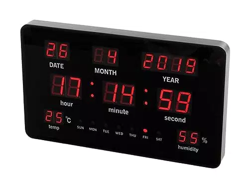 Perel Wanduhr mit LED-Display, digital, Thermometer