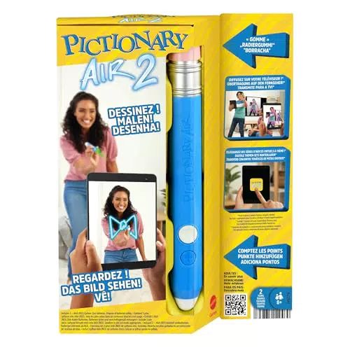Pictionary Air 2 Zeichenspiel mit App, Familienspiel mit Lichtstift und Begriffskarten