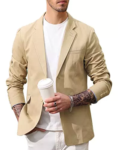 PJ PAUL JONES Herren Sakko Sportlich Baumwolle Leicht Blazer Sakko 2 Knöpfe Anzugjacken Khaki