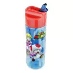 P:os 33165 - Trinkflasche für Kinder, ca. 540 ml, transparentes Design mit Super Mario Motiv und integriertem Strohhalm zum Hochklappen