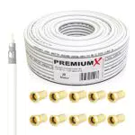 Premium X 20m Basic Koaxialkabel 135dB 4-Fach SAT Antennenkabel Koax-Kabel DVB-S / S2 DVB-C und DVB-T BK Anlagen 10x F-Stecker