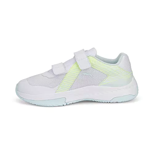 PUMA Unisex Kinder Varion V Jr Hallenturnschuh, PUMA WHITE-NITRO BLUE-FIZZY LIGHT