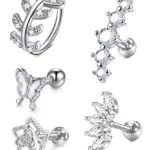 Rajnard 5 Stück Helix Piercing Schmuck 16G Chirurgenstahl Silber Tragus Knorpel Daith Conch Ohrringe Ohrstecker Zirkonia Blume und Schmetterling Blatt Formen