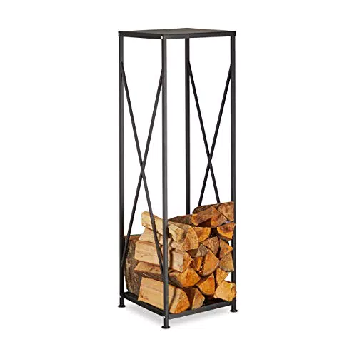 Relaxdays Kaminholzregal aus Stahl, pulverbeschichtetes Brennholzregal