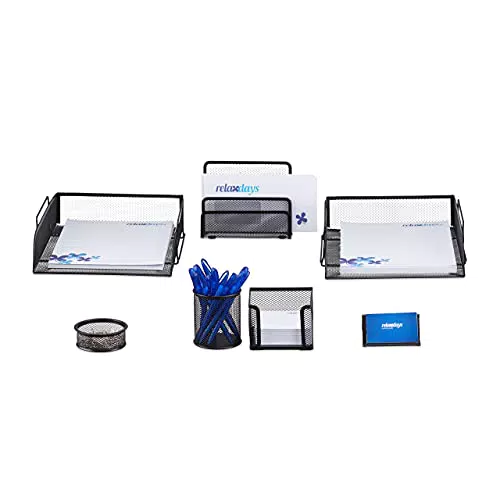 Relaxdays Schreibtisch Organizer Set, 7-teilig, Metall
