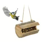 Relaxdays Vogelfutterhaus zum Aufhängen, Holz mit Rinde