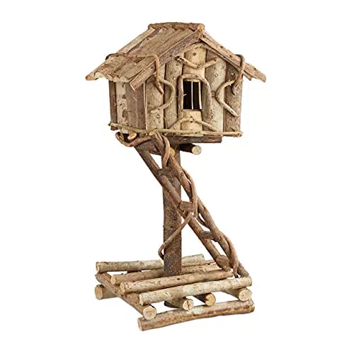 Relaxdays Vogelhaus stehend, unbehandeltes Deko Vogelhäuschen auf Ständer