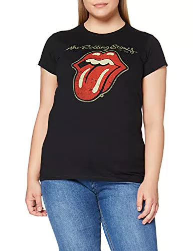 Rolling Stones Plastered Tongue Official Womens New Black Skinny Fit T Shirt