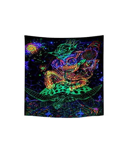 Roninkier Wandteppich Anime Psychedelic-Fluoreszierend Tapisserie - Schwarz UV Wandtücher Gothic Wandbehang Aesthetic Wanddekoration Abstrakte Kunst Wandtuch für Schlafzimmer
