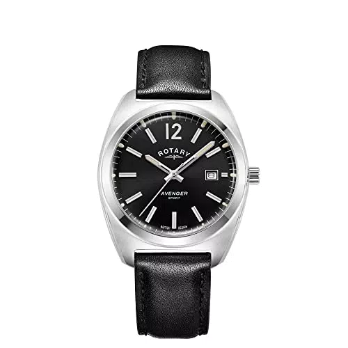 Rotary Herren Quartz Armbanduhr, 38.50mm GehäusegröÃŸe mit schwarz analog Zifferblatt und schwarz Lederarmband Armband GS05480/65