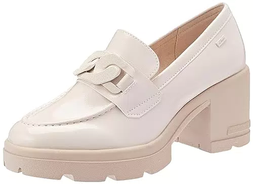 s.Oliver Damen Loafer mit Absatz Lack Blockabsatz Beige