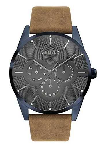 s.Oliver Herren Multi Zifferblatt Quarz Armbanduhr mit Lederarmband SO-3571-