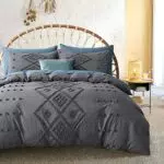Sacebeleu Grau BettwäSche 200x200cm Gewaschene Baumwolle Handgefertigt Stickerei Shabby Chic Getuftet Boho Doppelbett Bettbezug mit Reißverschluss und 2 Kissenbezüge 80x80cm