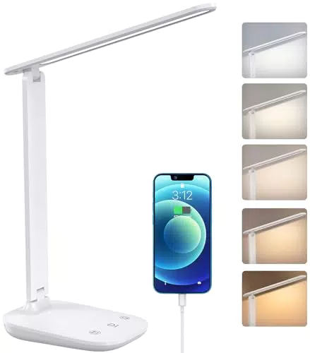 Schreibtischlampe, LED Dimmbare Tischlampe 5 Farben 15%-100% Stufenloses Dimmen