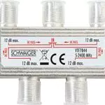 SCHWAIGER VTF7844 531 SAT-Verteiler 4-Fach digital BK-Verteiler 4-Wege Kabel-Führung SAT-Splitter 5-2400 MHz vierfach Satelliten-Verteiler SAT-TV DVB-S2 Kabel-Fernsehen 12dB