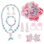 Seatecks 9 Paar Mädchen Ohrclips und verstellbare Ringe Set Prinzessin Dress Up Spiel Schmuck mit herzförmiger rosa Box