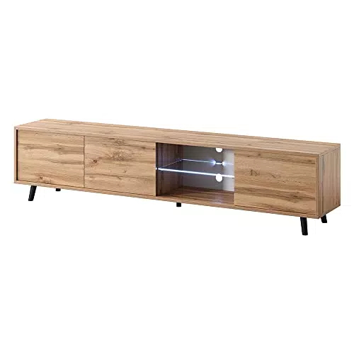 Selsey Galhad TV-Lowboard Wotan Eiche Matt mit weißer LED-Beleuchtung 175 cm breit
