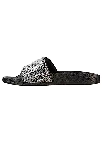 Skechers Damen POP UPS New Spark Slides, Rose Gold Canvas/Rhinestone Trim