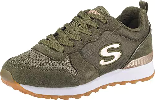 Skechers Damen Retros-og 85-goldn Gurl sneakers, Olive Suede Nylon Mesh Rose Gold Trim Old
