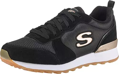 Skechers Damen Retros Og 85 Sneaker, Black Suede Nylon Mesh Rose Gold Trim