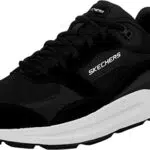 Skechers Herren Global Jogger Sneaker, Black Leather Pu Mesh White Trim