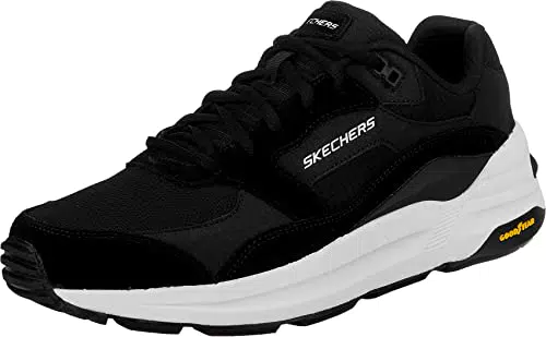 Skechers Herren Global Jogger Sneaker, Black Leather Pu Mesh White Trim