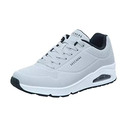 Skechers Herren UNO Stand ON AIR Sneaker, Light Gray Durabuck/Black Trim