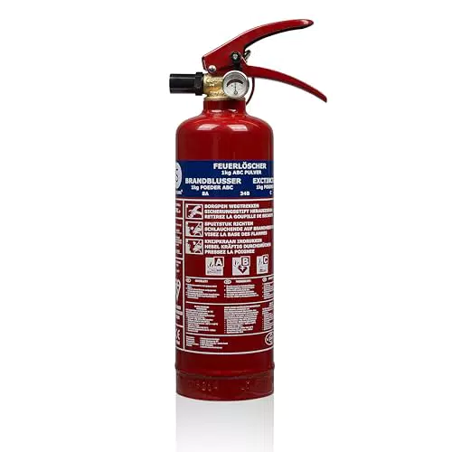 Smartwares 10.018.56 Pulverlöscher 1 kg für ABC Brände mit Halterung und Manometer Rot