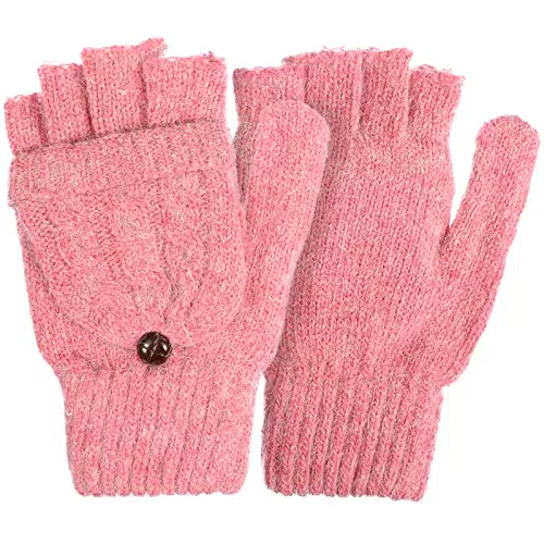 SOIMISS Rosa Wolle Halbfinger Winterhandschuhe Gestrickte Warme Handschuhe mit Flip Cover Kaltwetterhandschuh Handschuhe Handwärmer