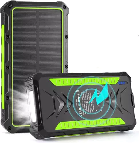 Solar Power Bank, Wireless Powerbank Solarzelle Externer Akku Wasserdichtes Outdoor