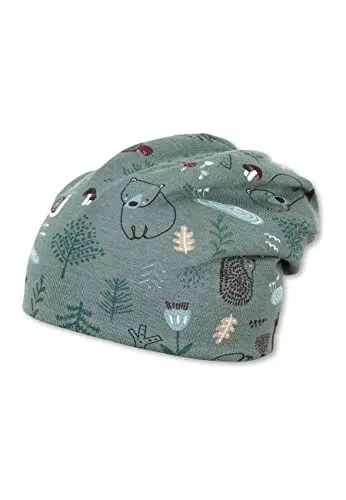 Sterntaler Baby Jungen Beanie Baby Slouch-Beanie Waldmotive Mütze - Beanie Baby - gefüttert mit Baumwoll Fleece - dunkelgrün