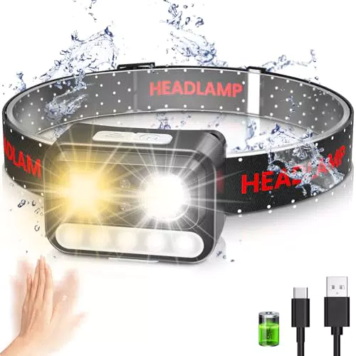 Stirnlampe LED Wiederaufladbar-Kopflampe mit Bewegungssensor & 9 Arbeitsmodi