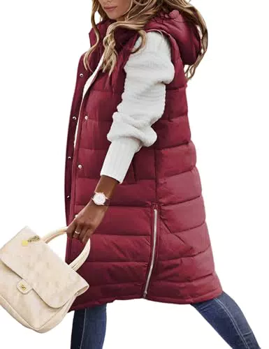 Svanco Lange Jacke Weste für Damen Daunenweste Kapuzenweste Steppweste Mantel Weste Winter Mädchen Elegant Damenwesten Winterjacke