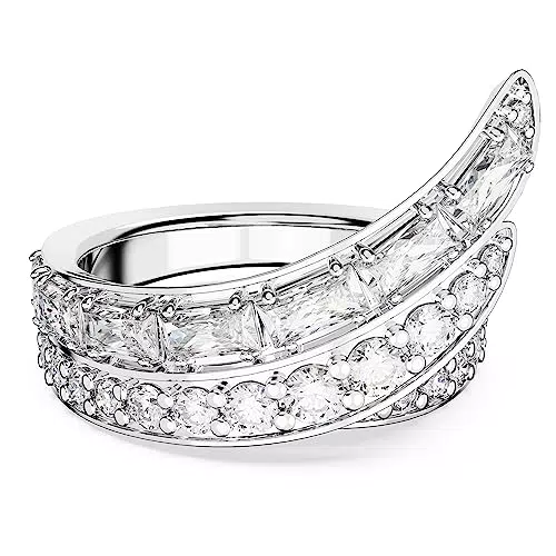 Swarovski Hyperbola Cocktailring, Weißer und Rhodinierter Damenring mit Edlen Swarovski Kristallen