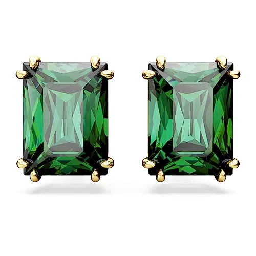 Swarovski Matrix Ohrringe, Grüne und Vergoldete Ohrstecker mit Strahlenden Swarovski Kristallen